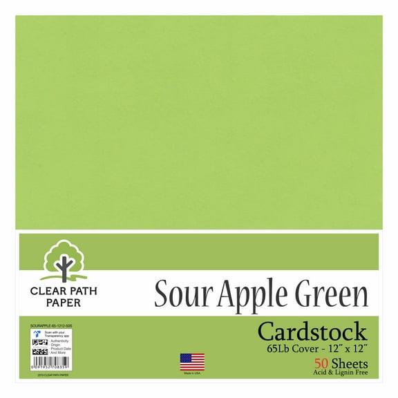 Sour Apple Green Cardstock - 12 x 12 inch - 65Lb Cover - 50 Sheets - Clear Path Paper