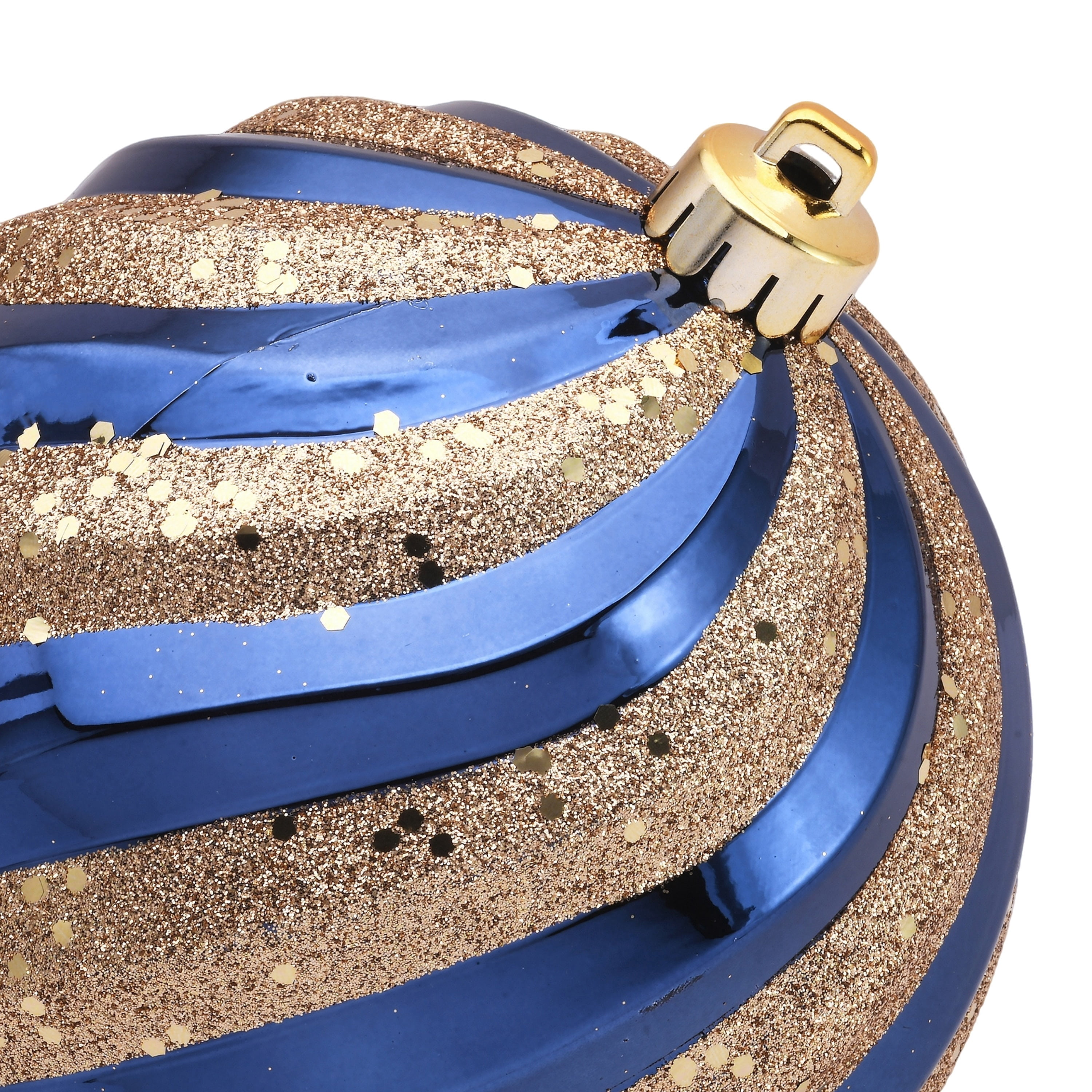 4-Count Blue and Gold Glitter Swirl Shatterproof Christmas Ornaments, 6.5", by Holiday Time