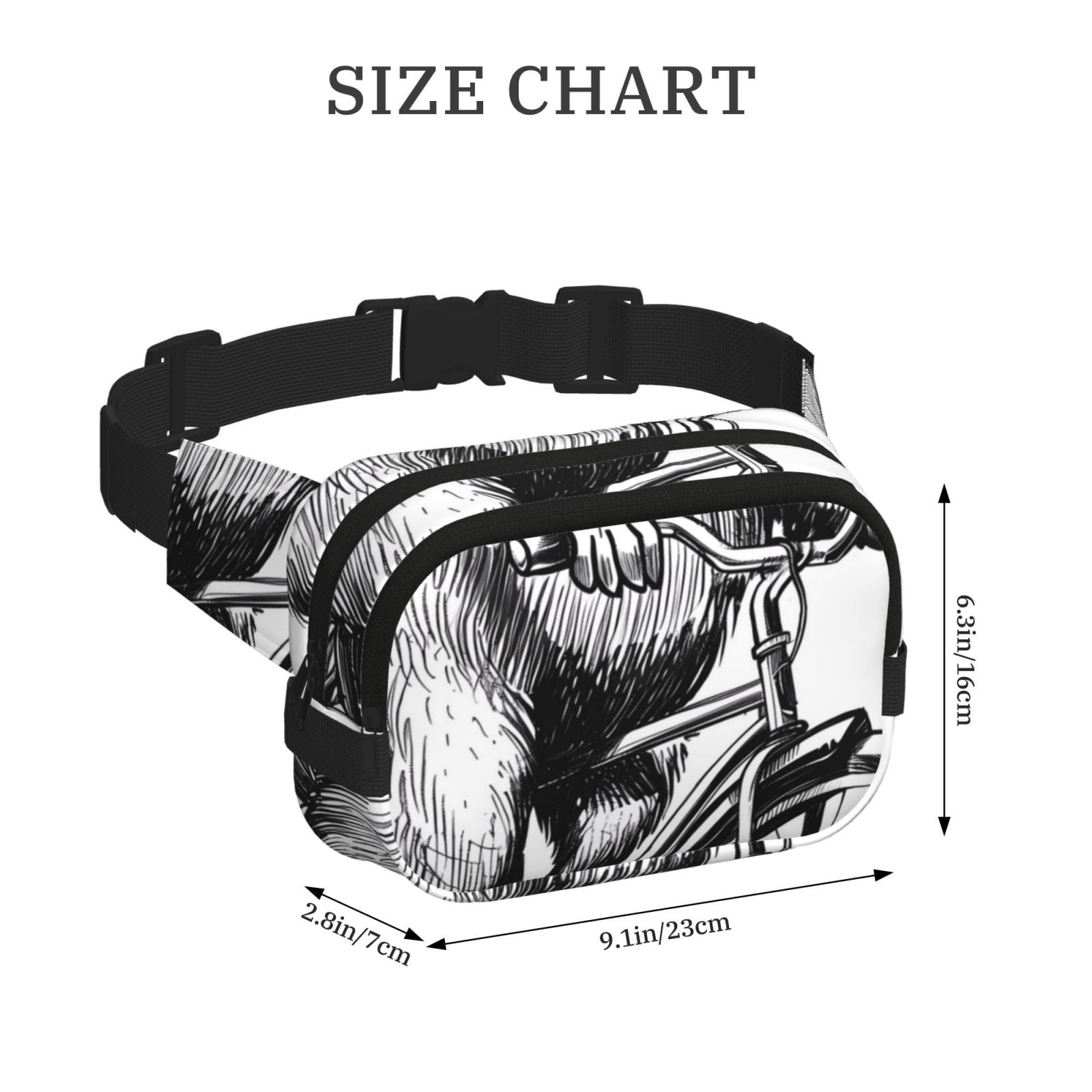 Picia Capybara Riding Bicycle Print Square Double-Layer Waist Bag Mini Adjustable Waist Belt Bag Exercise Running Travel Hiking