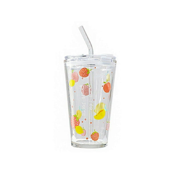 Straw cup cartoon scale milk cup straw with lid milk tea cup coffee household glass cups
