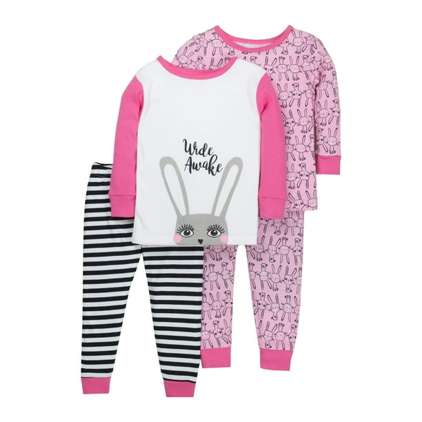 Little Star Organic Newborn Baby Toddler Girl Tight Fit Pajamas, 4pc