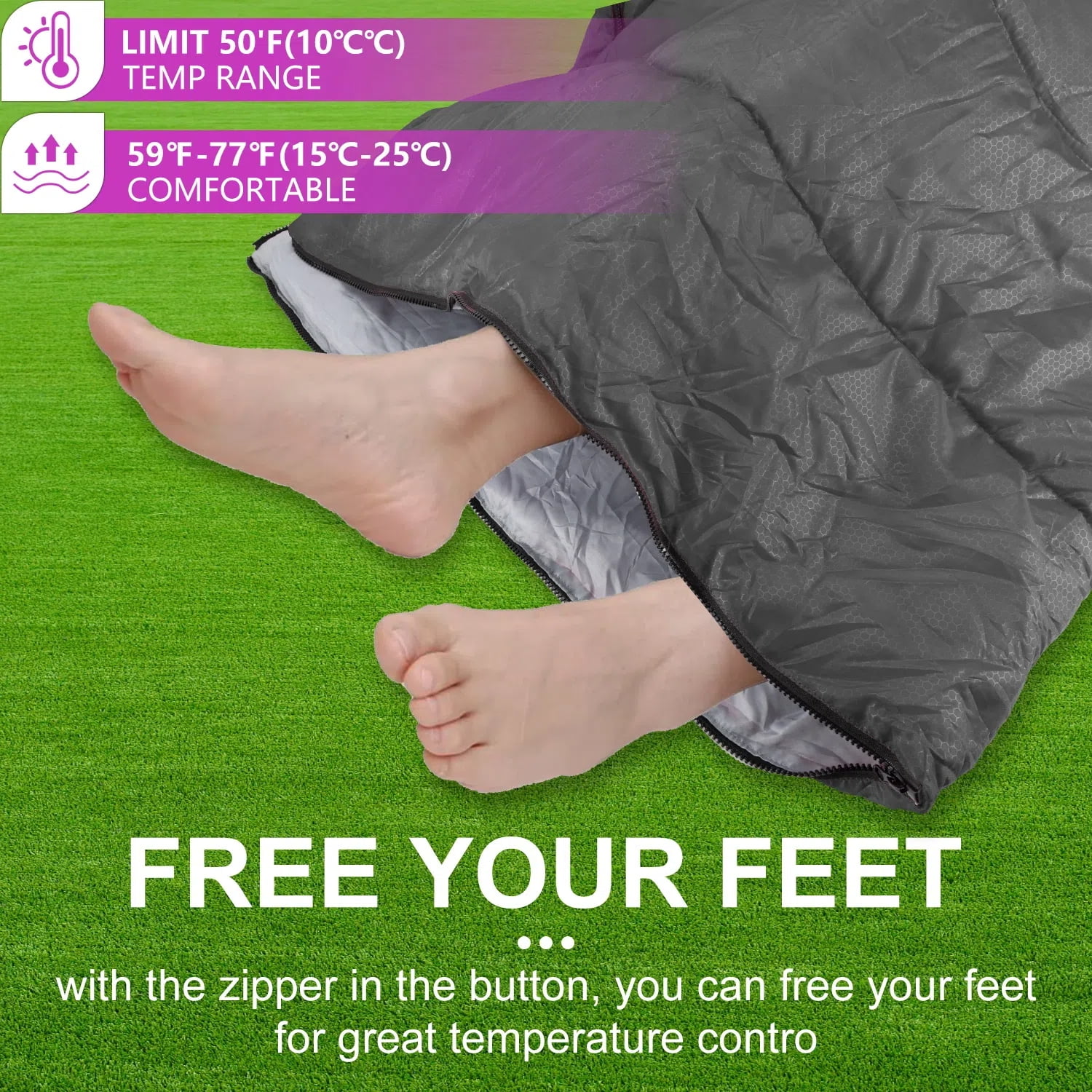 Teblint Camping Sleeping Bag for Adults Kids, Cold Weather Warm Sleeping Bag with Compression Bag for 3 Seasons, Compact Camping Essentials Gear Accessories Hiking Sleep Must Haves-Gray