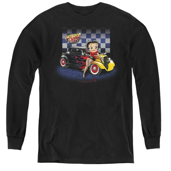Betty Boop Hot Rod Boop Youth Long Sleeve T-Shirt Tee Black