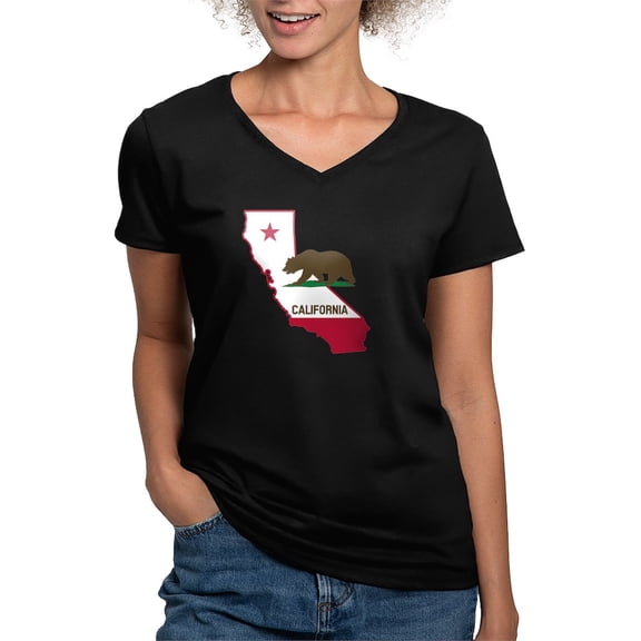 CafePress - CALI STATE W BEAR T Shirt - Women's V-Neck Dark T-Shirt