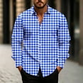 thumbnail image 2 of TOUMENY Men's Casual Button Down Shirts Long Sleeve Plaid Slim Fit Collared Summer Fall Party Tops Lightweight Trendy Print Shirt Dark Blue L, 2 of 5