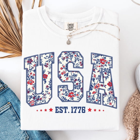 4th of July Shirt USA Shirt Fourth of July Shirt American Flag Shirt American Citizen Shirt Floral United States Shirt