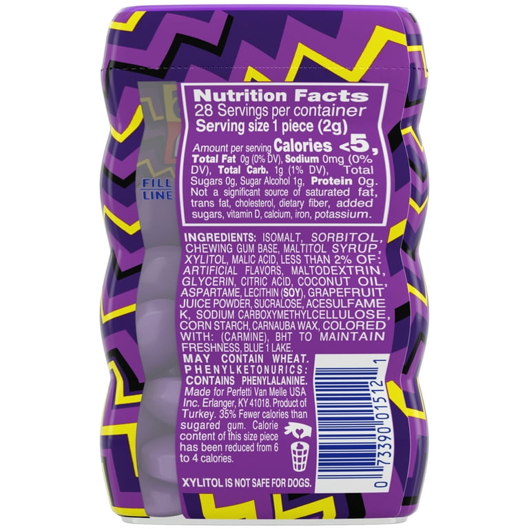 Mentos Sour Chewing Gum, Sugar Free, Grape, Regular Size, 28 Piece