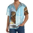 thumbnail image 1 of Balery Funny Cat Taking a Bath Camisa Casual de Manga Corta con Botones para Hombre, Texturizada, Estilo Cubano, para Playa, Verano-Large, 1 of 5