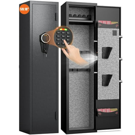 Silkight 59.18 Large Gun Safe - Metal Gun Cabinets with Removable Shelf and 3 Adjustable Gun Slots - Quick Access Gun Safe with Silent Mode and Alarm System