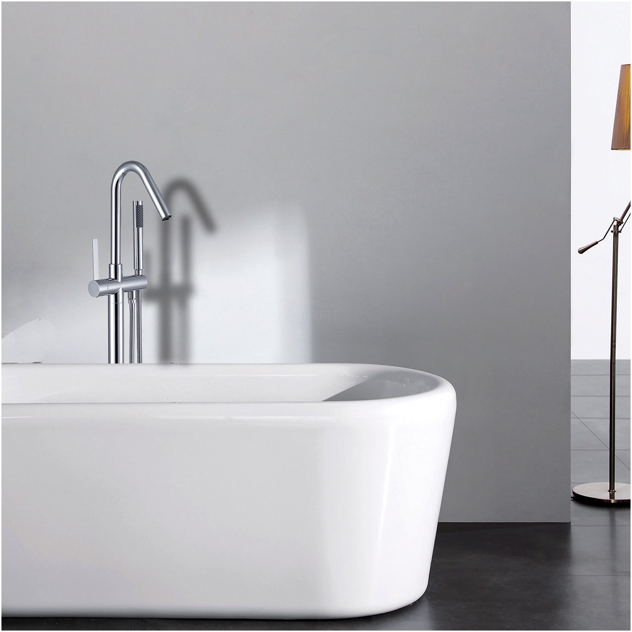 JERFIT Freestanding Modern Bathtub Faucet with Hand Shower, Chrome Finish, 3.9 GPM High Flow, Durable Metal Construction for Bathroom