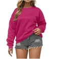 thumbnail image 2 of FRSASU Women's Oversized Crew Neck Solid Color Sweatshirts with No Hood Plus Size Casual Long Sleeve Pullover Tops Hot Pink, 2 of 5