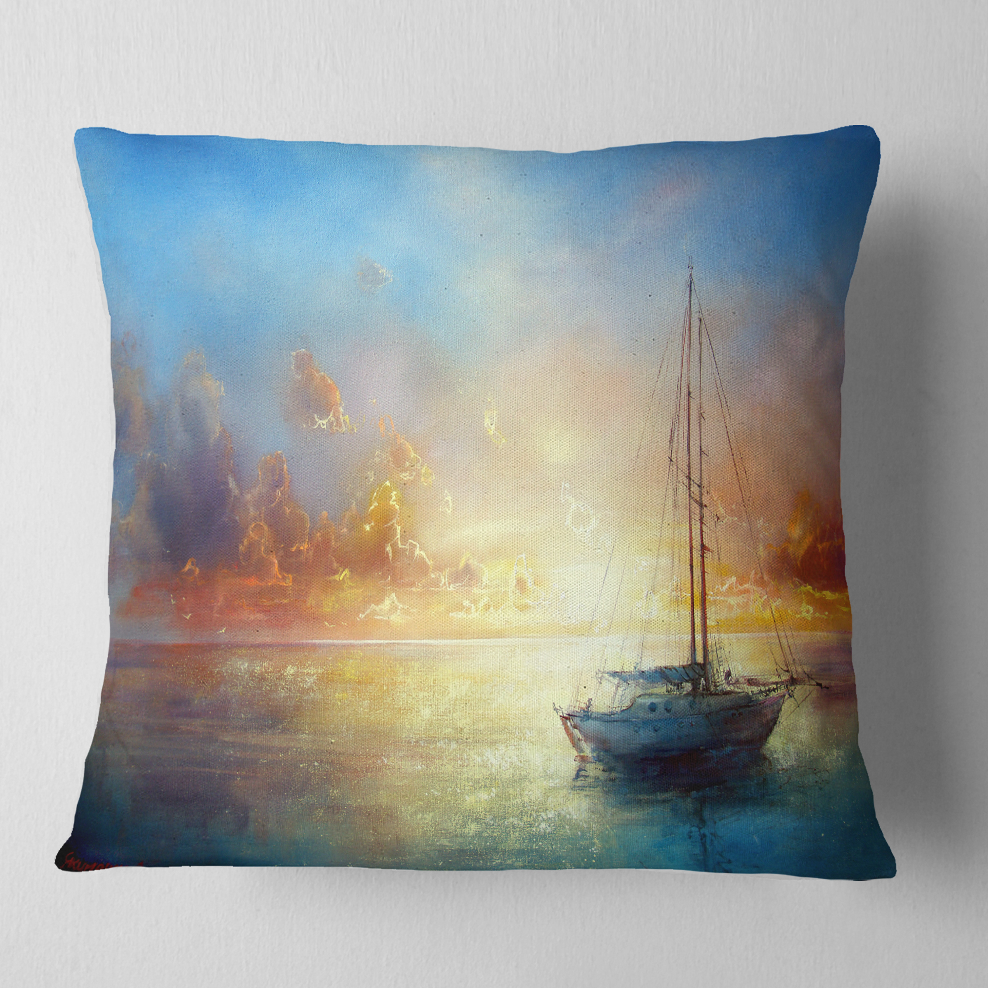 Designart Seascape Pier - Seascape Throw Pillow - 16x16
