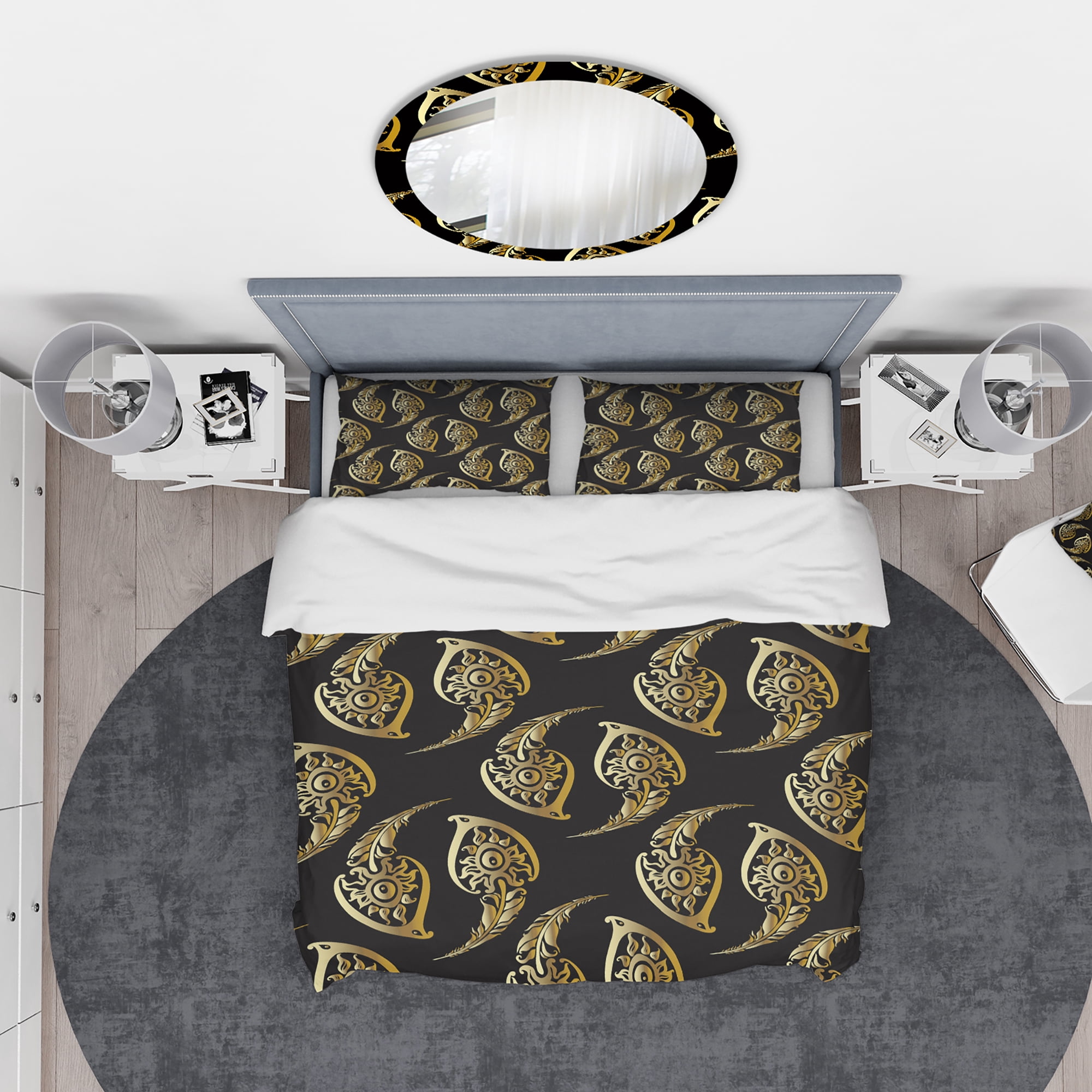 Designart 'Golden Luxury Peacock Feathers' Modern & Contemporary Duvet Cover Set