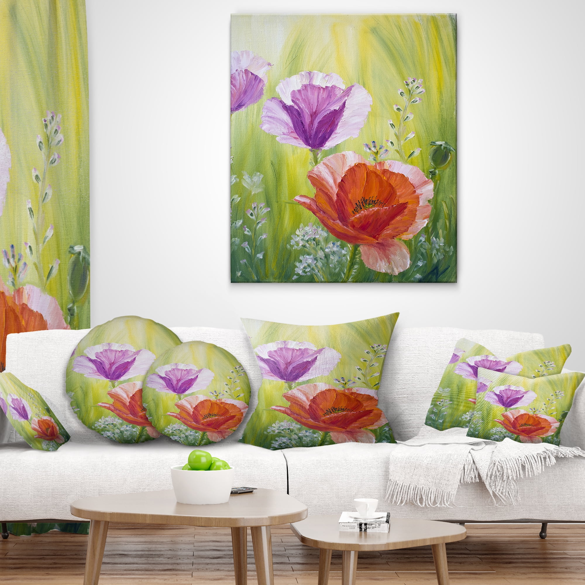 Designart Poppies in the Morning - Floral Throw Pillow - 18x18