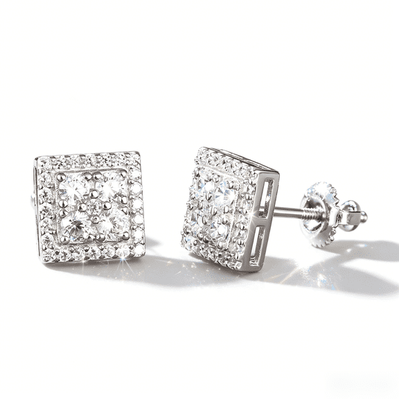 KIJ 0.62 Carat Square Moissanite Stud Earrings,925 Sterling Silver 14K White Gold Plated VVS1 Gra Certified Hypoallergenic Gifts for Men Women