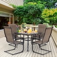 thumbnail image 2 of Nuu Garden 5-Piece Outdoor Dining Set, Square Iron Umbrella Dining Table and 4 C-spring Motion Textilene Chairs, Black and Brown Color, 2 of 9
