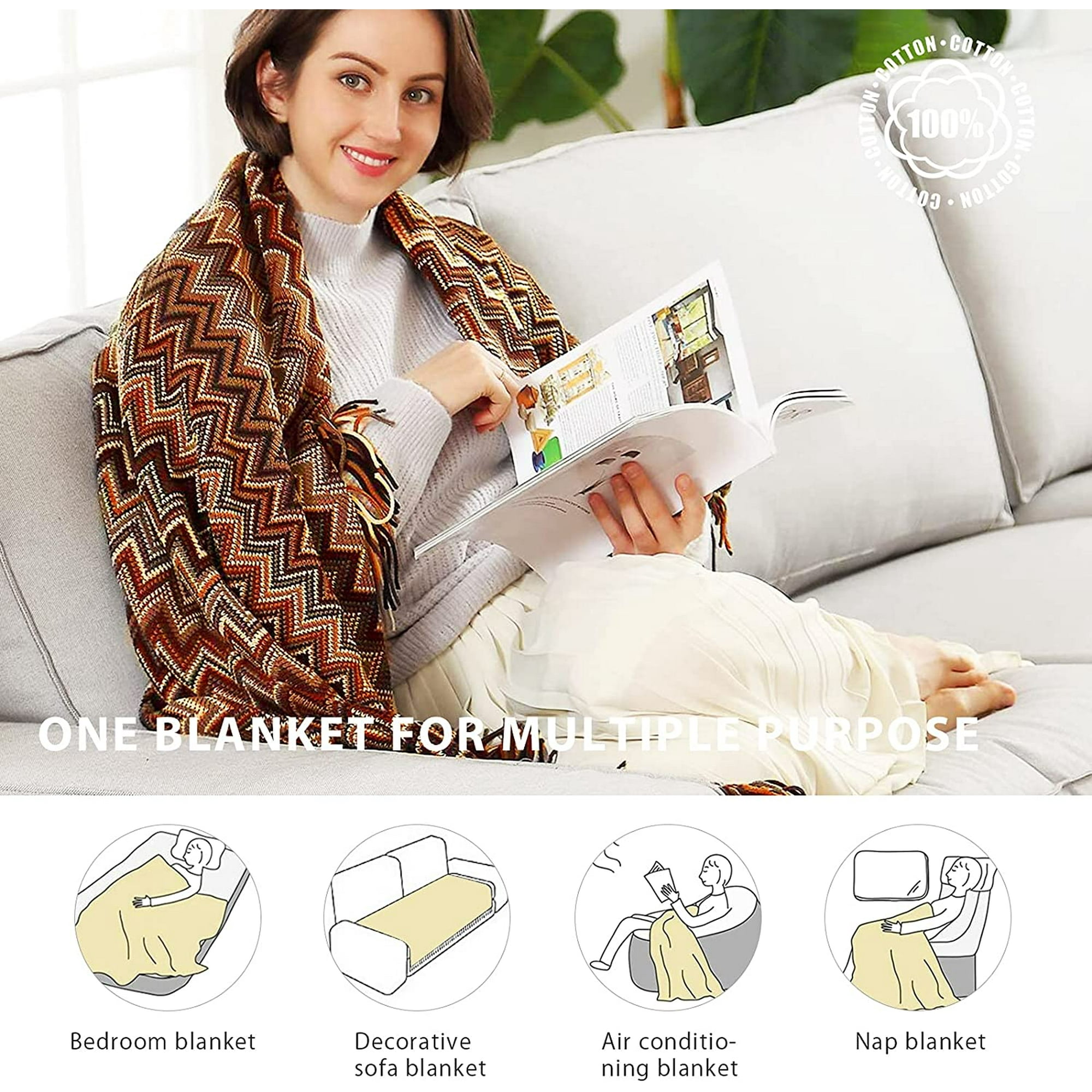 Yeuweold 130x230cm blue knitted Blanket Tassel Bedspreads Color Houndstooth Bohemian Plaid Warm Throw Rug Fashionable Soft Blanket Sofa Throw Decorati