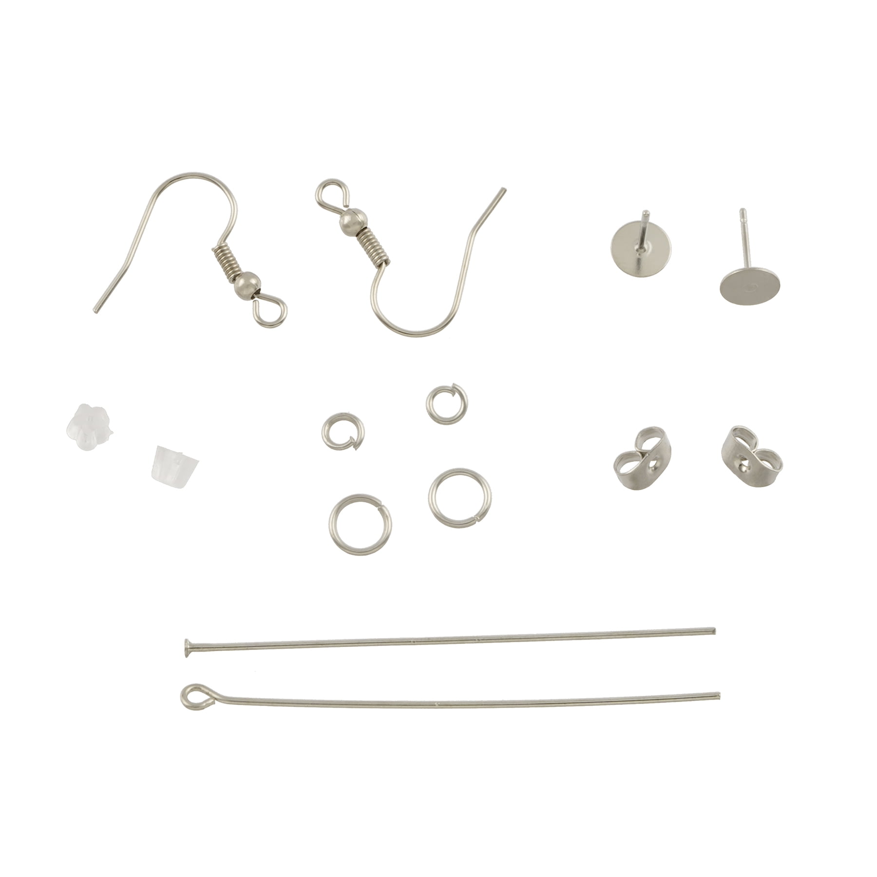 Rhodium Earring Finding Kit by Bead Landing – 400-Piece Nickel-Free Jewelry Supply Sets with Ear Wires - Posts - Pins - Backs & Jump Rings - 12 Pack