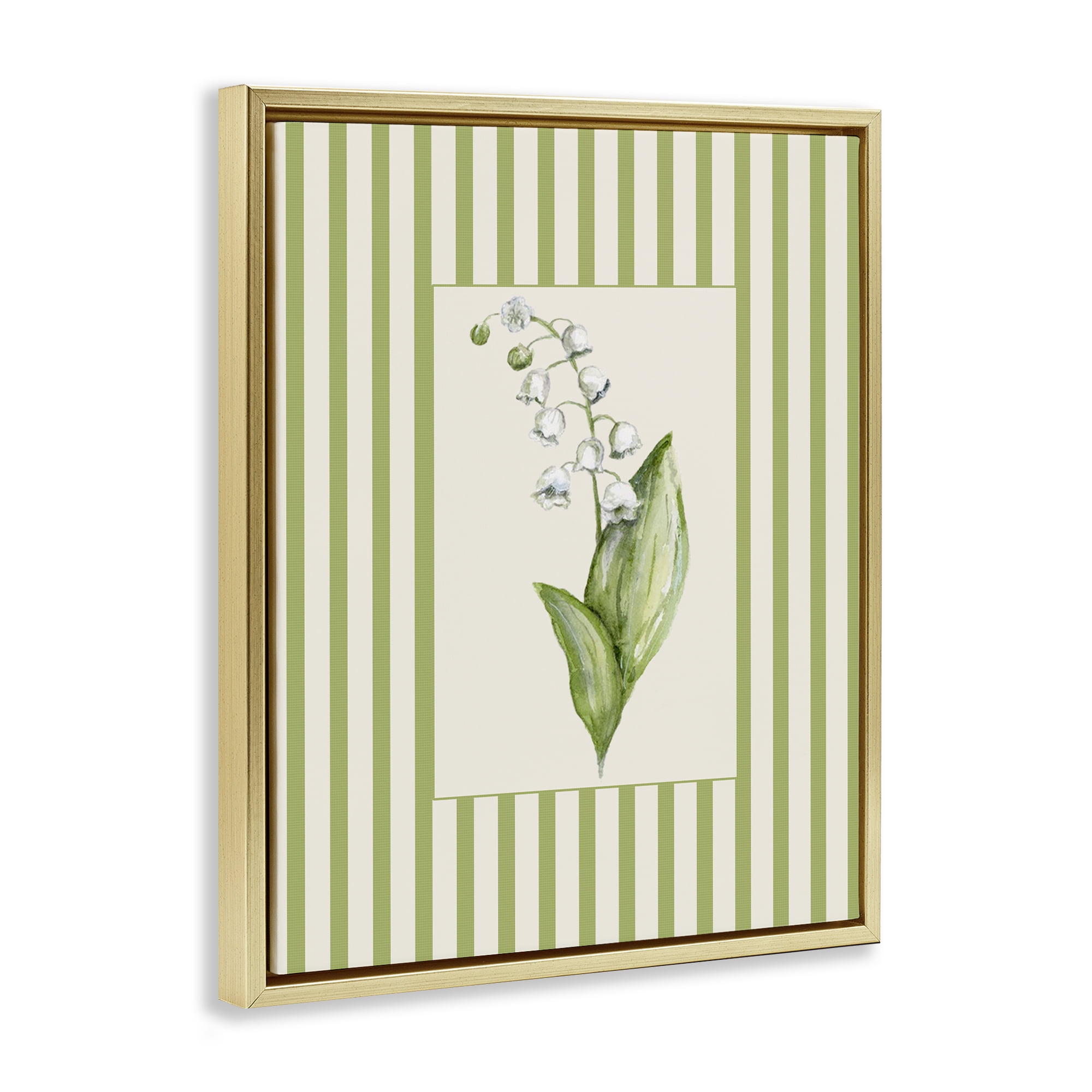 Striped Lily Of The Valley Gold Framed Floater Canvas Wall Art, design by Lisa Wehmeyer