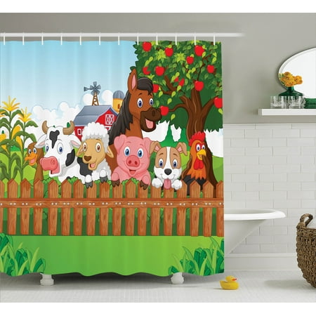 Cartoon Decor Collection Of Cute Farm Animals On The Fence Comic Cartoon Decor Collection Of Cute Farm Animals On The Fence Comic Mascots With Dog Cow Horse