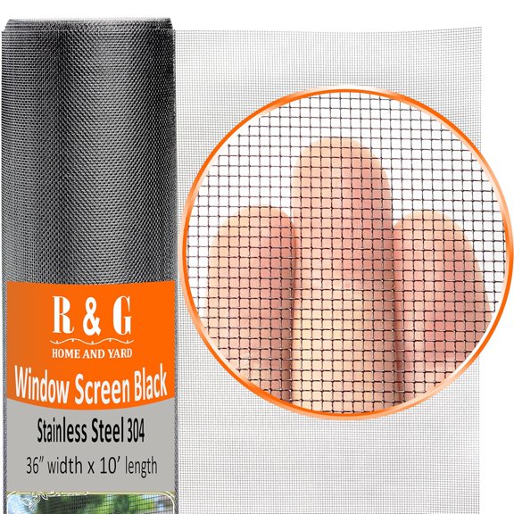 R & G HOME AND YARD Black 36" X 10' Stainless Steel 304 Pet Proof Screen Mesh, 18 Mesh, 0.008" Diameter Wire