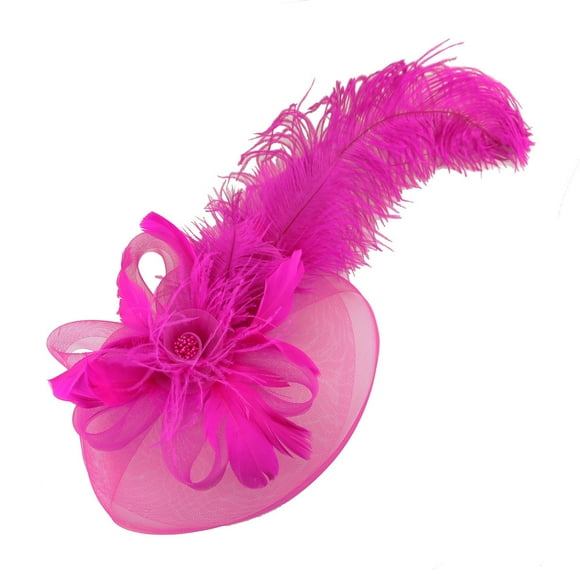 Chic Headwear Large Peacock Feather Rose Fascinator - Fuchsia