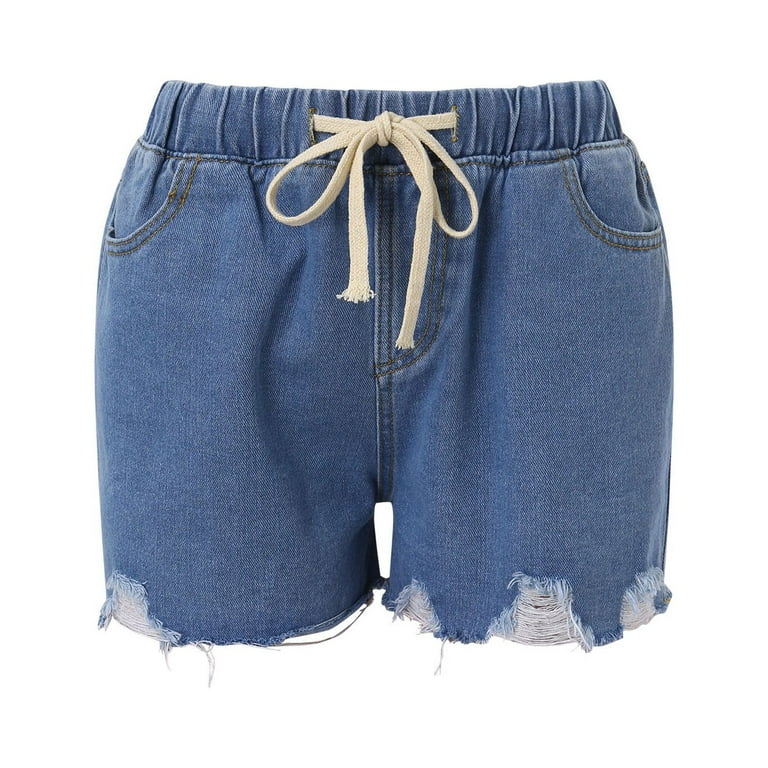 Womens Rhinestone Fringe Denim Shorts Mid Rise Ripped Hem Stretchy Jean  Shorts Frayed Distressed Hot Shorts plus Size Women Denim Womens