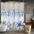 thumbnail image 3 of Ocean No Hook Shower Curtain with Snap in Liner Blue Beige Starfish Shells Plant Leaves Flowers Gradient Waterproof Bathroom Shower Curtain with See Through Top Window for Bathtub 72" x 72", 3 of 9