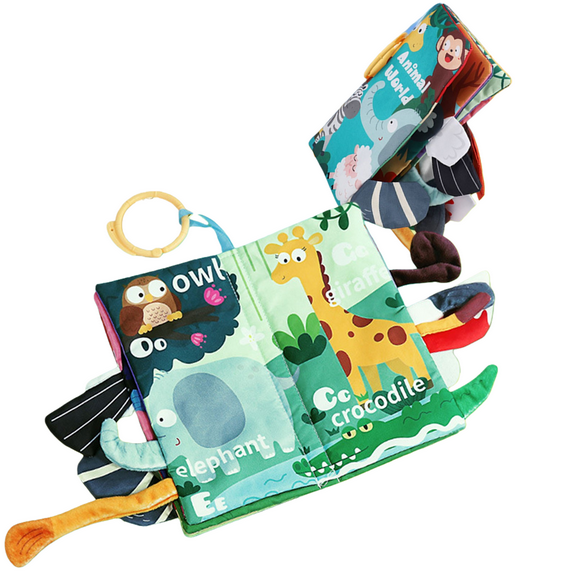 EazyTech Soft Baby Cloth Book with Interactive Tails, Crinkle Sound Early Education Toy for Sensory Development, Chewable Tearproof Fabric Books for Infants Toddlers(Animal Wold)