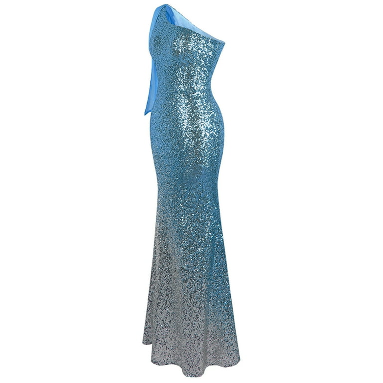 Angel-fashions Women's Asymmetric Ribbon Gradual Sequin Mermaid Prom Dress  Vintage Elegant Formal Bodycon Dresses Evening Party Tube Top Prom Gown  Wedding Bridesmaid Maxi Skirt Light Blue Medium - Walmart.com