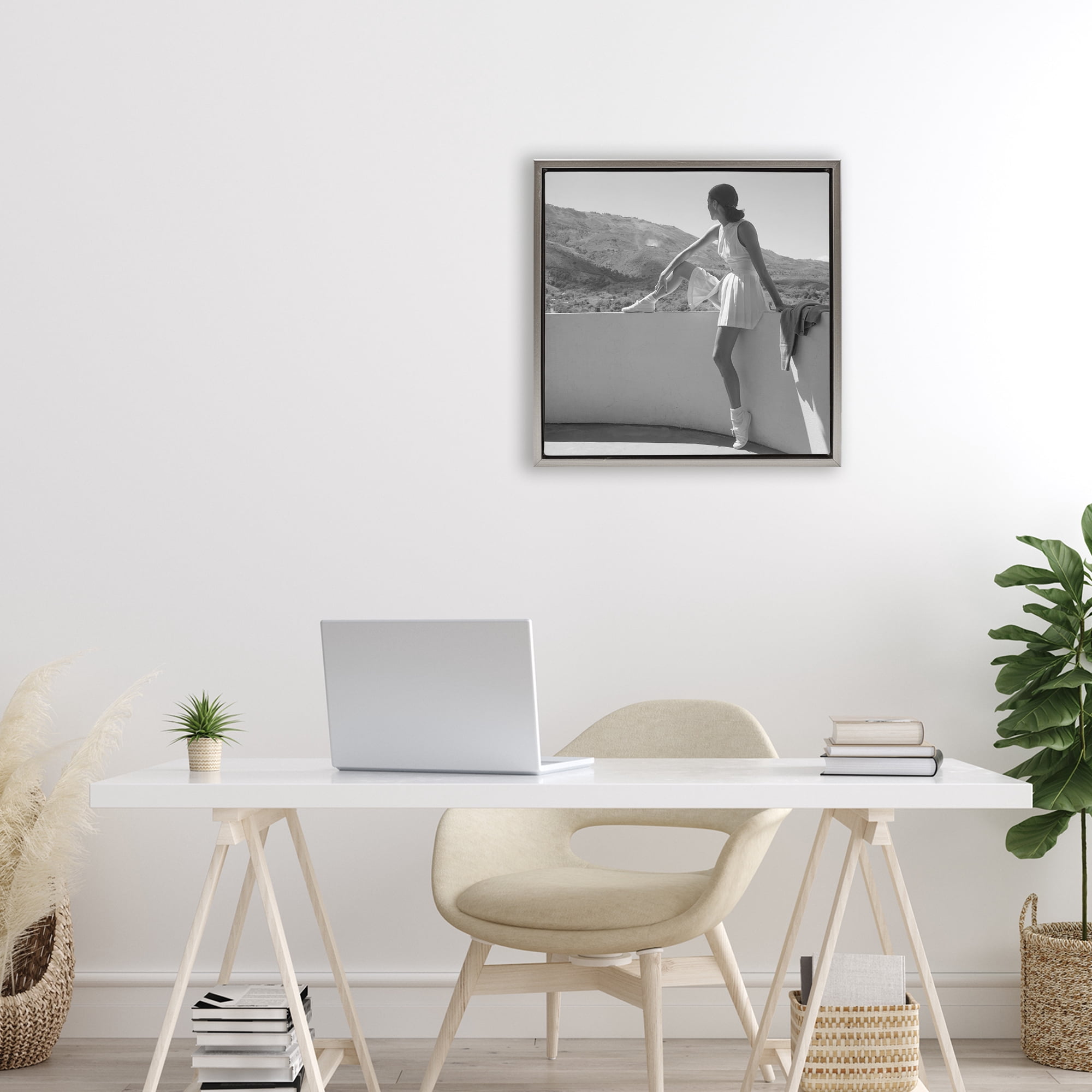 Stupell Industries Woman In Tennis Outfit Gray Framed Floater Canvas Wall Art, design by Toni Frissell