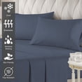 thumbnail image 3 of Pizuna 400 Thread Count Cotton King Sheets Set Dark Blue, 100% Long Staple Cotton Soft Sateen Bed Sheets with Stylish 4 inch Hem, fit Upto 15 inch Deep Pocket (Indigo Blue King 100% Cotton Sheet Sets), 3 of 7