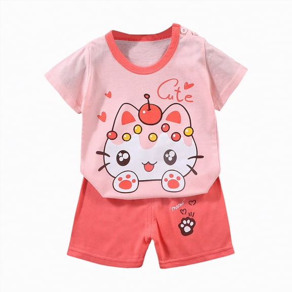 CAICJ98 Boy Toddler Baby Summer Clothes 3 6 12 18 Months 2T 3T 4T 5T Girls Outfits Short Sleeve Cartoon Print T-Shirt Tops & Shorts Sets 2Pcs (Watermelon Red,3-4 Years)