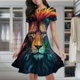 thumbnail image 2 of Colorful Lion Art Women's Classic Swing Skater Dress Casual Work Party Cocktail Dresses, 2 of 6