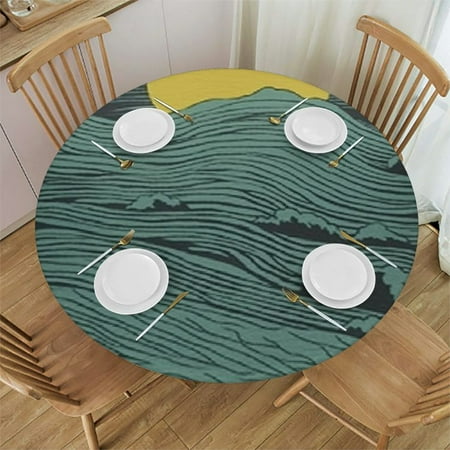 

Palnkart Sun Waves Person Round Table Cover Stain Resistant Washable Indoor Outdoor Tablecloth Kitchen Dining Wedding Parties Elastic Edge 100% Polyester Fiber 38-42