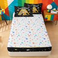 thumbnail image 4 of meiyoeat Cartoon Cat Galaxy Zipper Twin Comforter Sets with Fitted Sheet and 2 Pillowcases For Boys,Space Theme Kitten Print Zipper Bedding Set,Reversible,4-Piece, 4 of 7