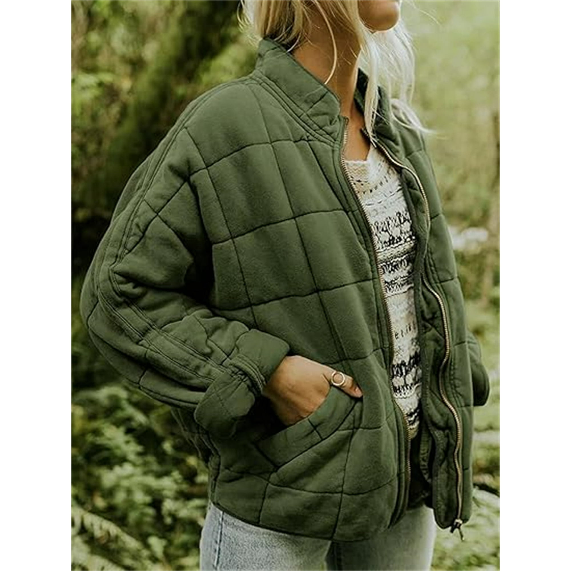 utcoco Women's Winter Causal Long Sleeve Zip Up Coats Stand Collar Lightweight Jacket