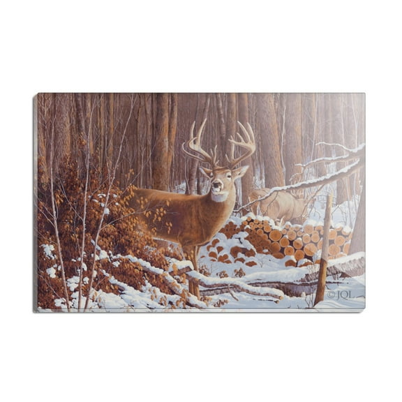 Deer Behind Cabin at Woodpile Rectangle Acrylic Fridge Refrigerator Magnet