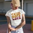 thumbnail image 2 of Faith, Hope, Love, Christian Themed, Groovy Retro Wavy Text Merch Gift, White T-Shirt, 2XL, 2 of 5