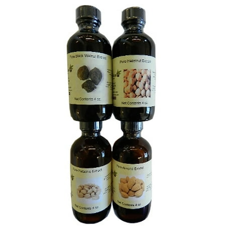 Thick American Black Walnut - Set of 4 Nut Extracts (pistachio, almond, hazelnut, black walnut) 4 oz each