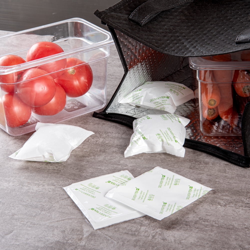 Restaurantware-Delivery Tek 5.1 x 4.5 Inch Shipping Ice Packs, 100 Durable Cold Packs - Easy-To-Use Design, Leakproof, Plastic Dry Ice Packs , Reusable, For Frozen Meat, Vegetables, or Beverages