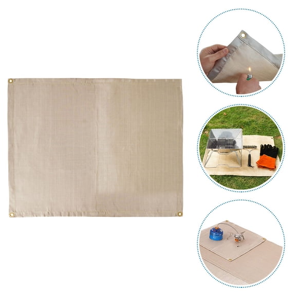 GETAJGHSD Fireproof Mat for Fireplace, Indoor Outdoor Use, Khaki Fire Retardant Fiberglass Blanket for Camping Safety
