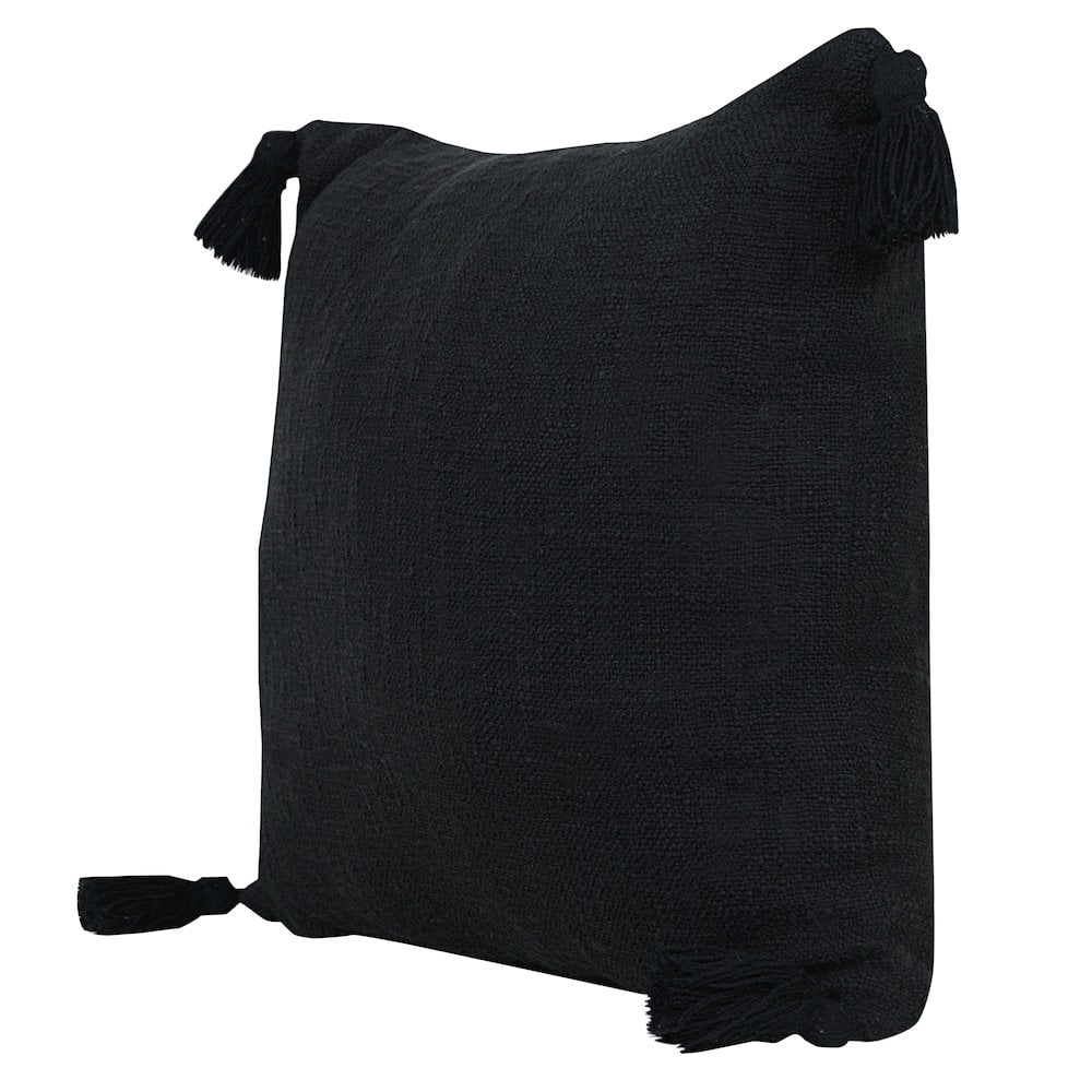 LR Home Ox Bay Hand-Woven Black Solid All-Natural Cotton Pillow Cover