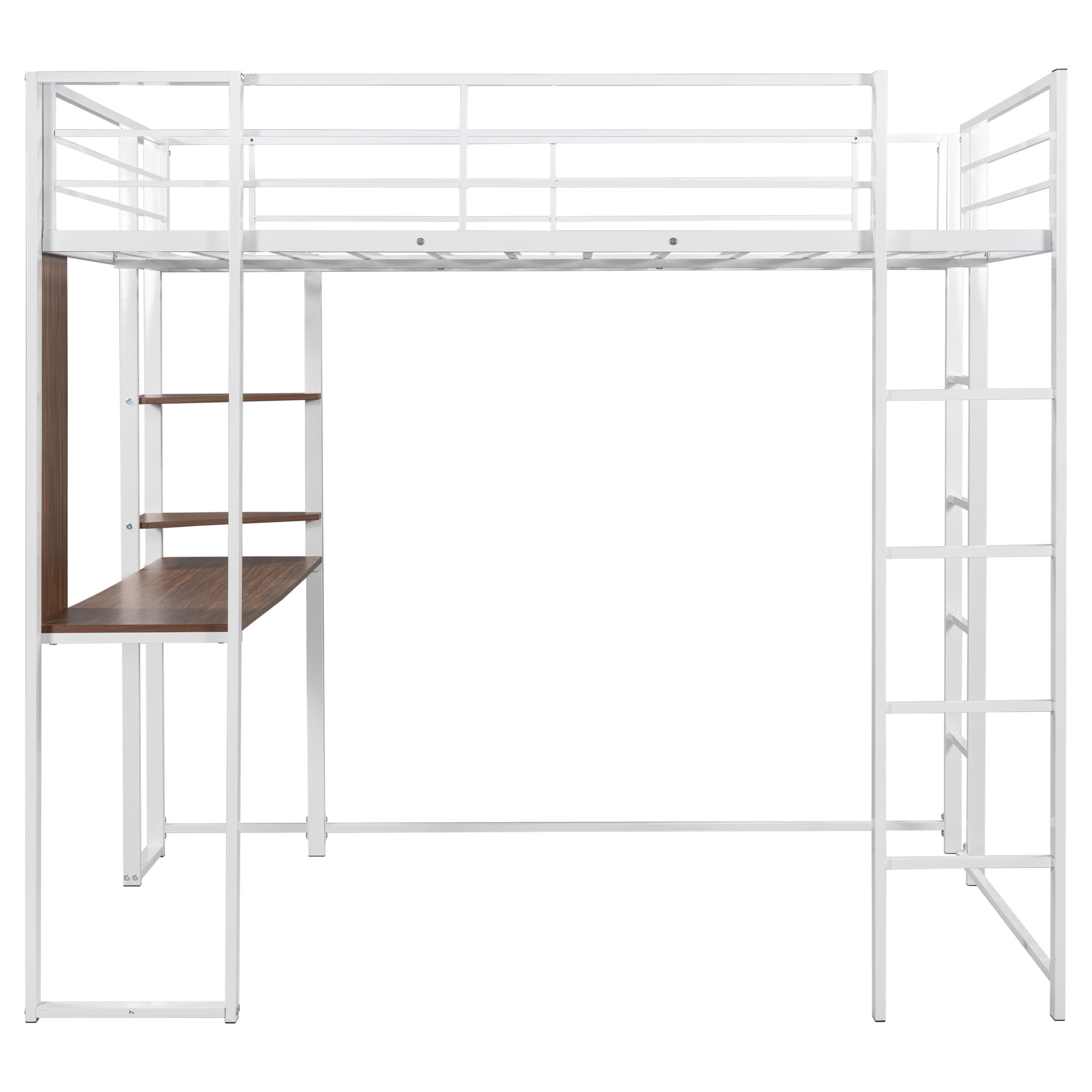 Full Size Metal Loft Bed With Desk For Kids And Adult Aukfa Modern Loft Bed With Shelves For Home Bedroom No Box Spring Need Silver Walmart Com