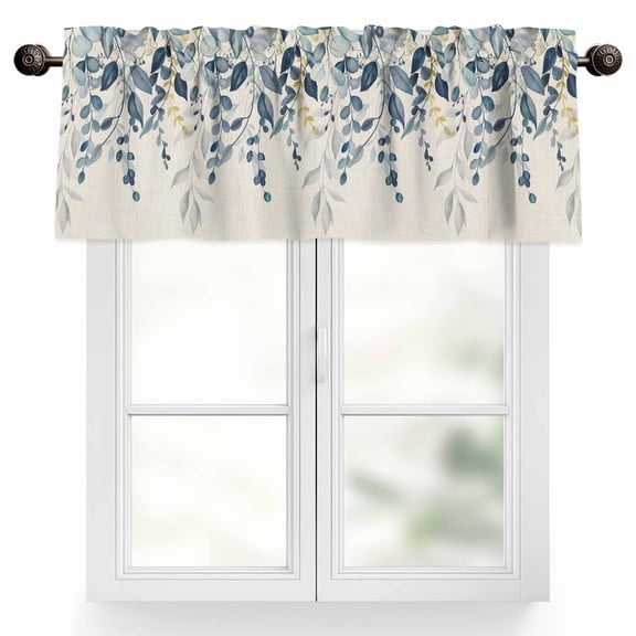 Navy Blue Eucalyptus Leaves Valances for Windows Vintage Farm Plant Country Valance Curtains Rod Pocket Bathroom Small Window Treatments for Kitchen Living Room Bedroom, 54"x18"
