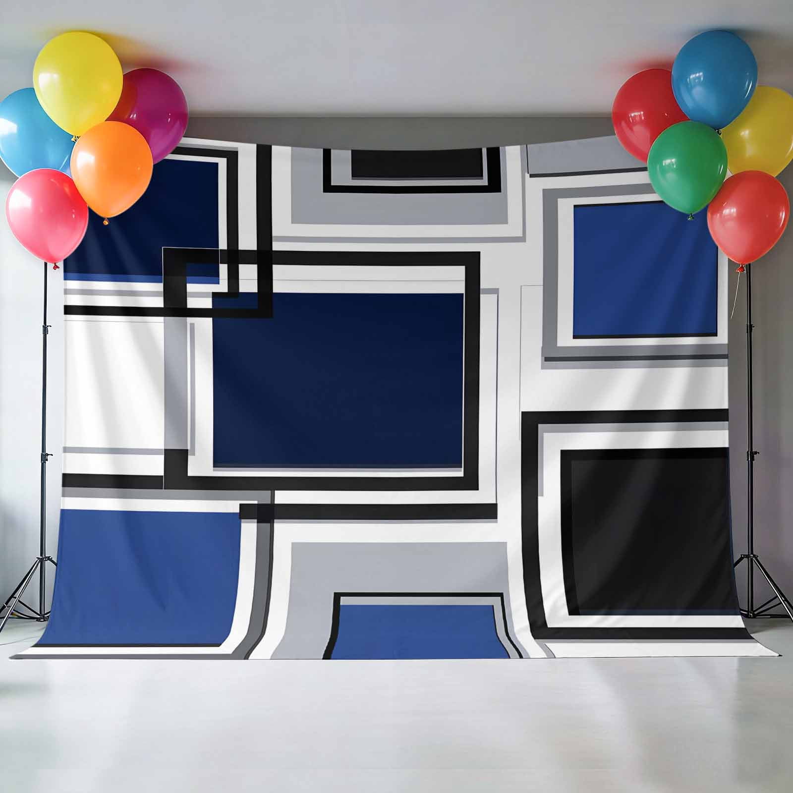 Space Design Sense Backdrop for Photography, Black Blue Suqare Stitching Photo Backdrop Portrait Background Party Banner Photo Backgrounds for Studio Booth Props, 7x5ft