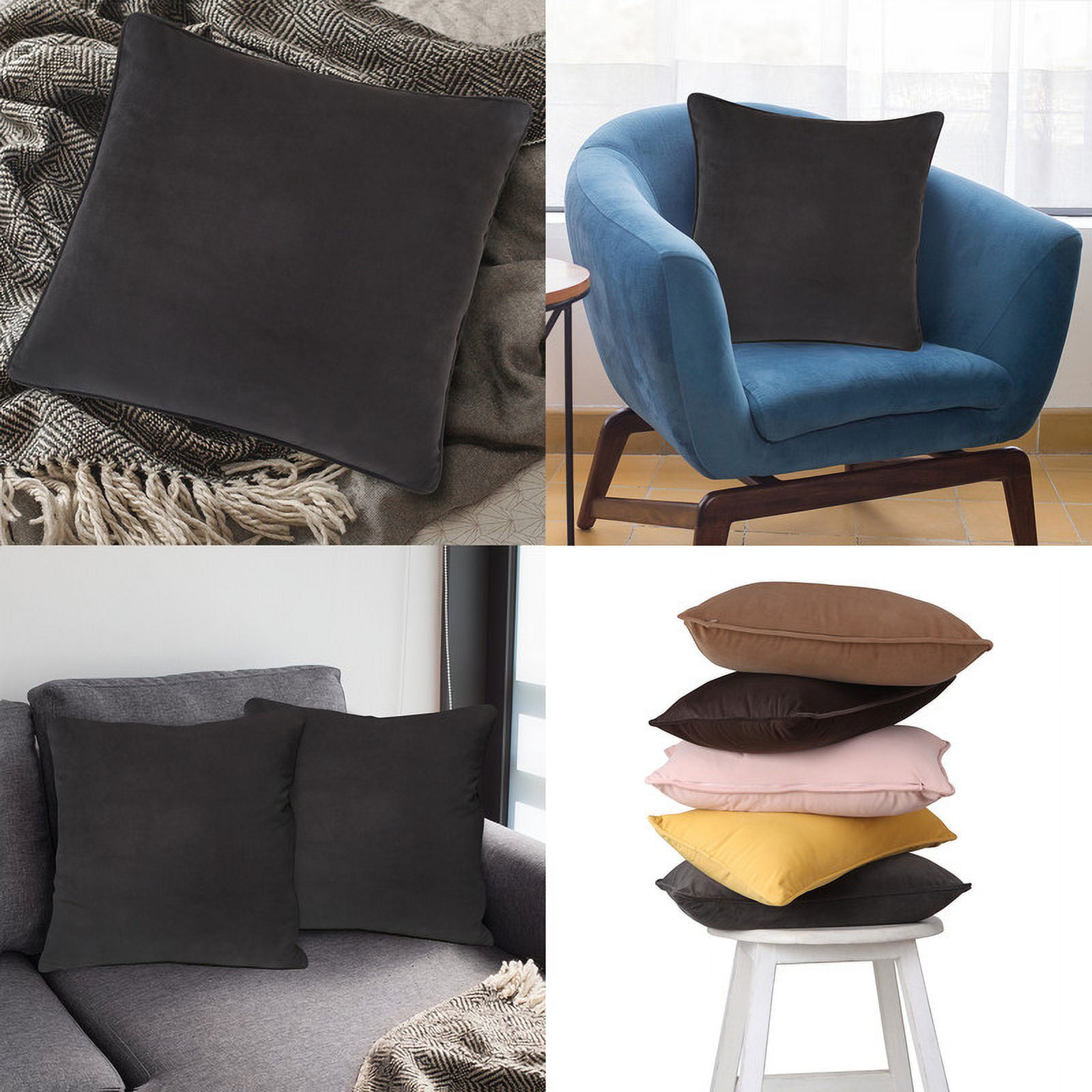 A1HC Set of 2 Luxurious Soft Velvet Throw Pillow Covers Only, 24"x24", Graphite, Decorative Cushion Covers with Hidden YKK Zipper for Sofa or Bed