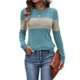 thumbnail image 2 of Blusas de Larga con Bloques de Color para Mujer, Conjuntos de Otoño, Suéteres de Invierno y Moda de Principios de Otoño. Azul L, 2 of 9