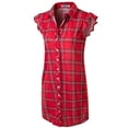 thumbnail image 2 of Doublju Womens Ruffle Cap Sleeve Loose Fit Plaid Shirts Dress With 2 Side Hand Pockets, 2 of 4