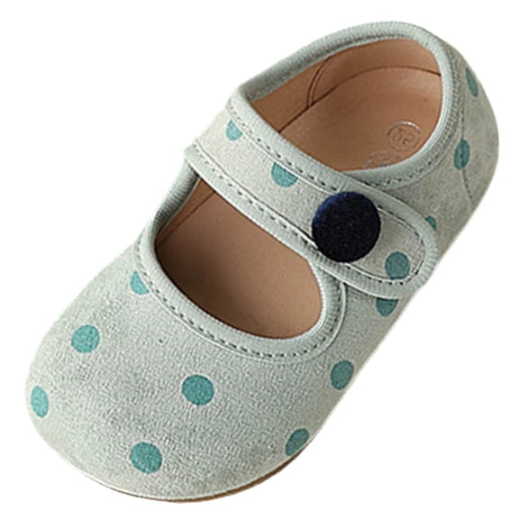 Xfvqtps Kids Polka Dot Flat Shoes Suede Soft Sole Hook and Loop Strap Mary Jane Style Casual Baby Walking Shoes